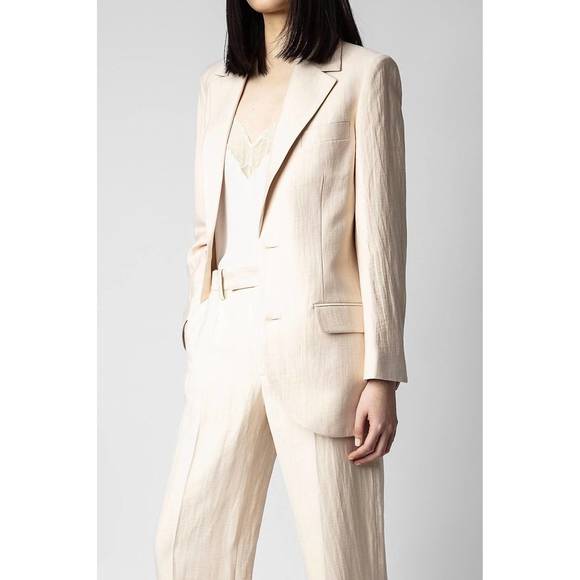 NEW ZADIG & VOLTAIRE violet tailleur lin blazer in poudre - Picture 2 of 3